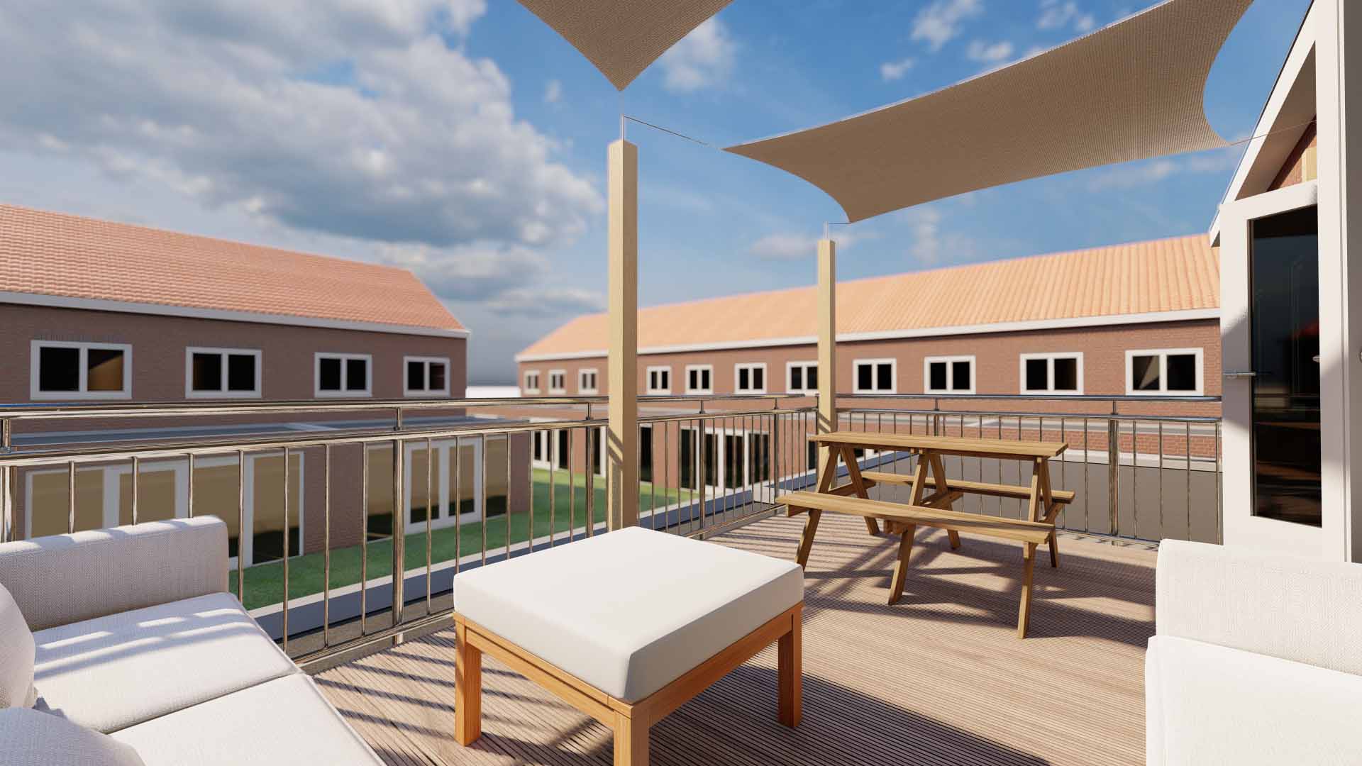 Render Nieuwe situatie 3 web Dakterras op aanbouw aanleggen