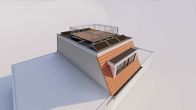 Dakopbouw met dakterras en zonnepanelen